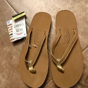 Rainbow Tan Leather Flip Flops NWT